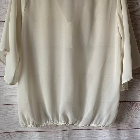 Sweet Rain Off-White Blouse with Beaded Cutout Shoulders V-Neck 3/4 Sleeves - Picture 9 of 16